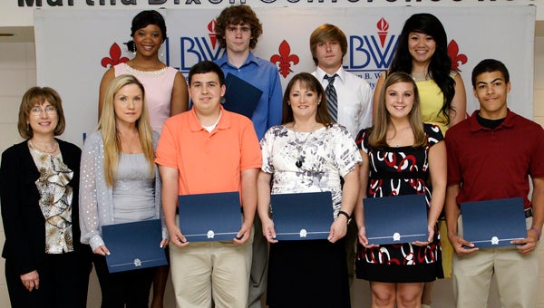 LBW Community College in Andalusia recently recognized the 2013 Distinguished Freshmen Honor Students, who must have completed a minimum of 12 credit hours at LBWCC and maintained a cumulative GPA of 4.0. Pictured are, front row from left, LBWCC Dean of Instruction  Peggy Linton; Denille Spears of Andalusia; Michael Brian Pierce, Dozier; Tammy Jeffery, Opp; Brittany Cheree Giddens, Georgiana; William O’Mallie Worley, Andalusia; second row from left, Nakeia Shai’Ann Adair, Opp; Thomas Hale, Andalusia; and Alex Evans and Catherine Tran, both of Andalusia. (Submitted Photo)