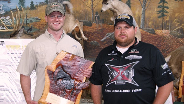 Georgiana native Jared Lowe, right, won the 2013 Alabama State and Legends Memorial Turkey Calling Championship in Tuscaloosa on June 8. (Courtesy Photo)