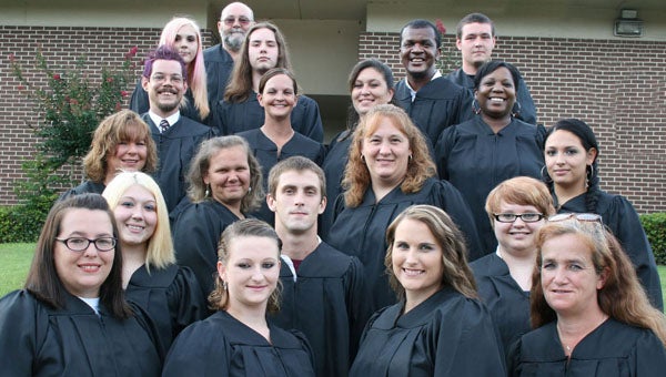 Pictured are, front row from left, Tiffany Rochael Day of Andalusia; Brittney Dudley, Opp; Victoria Mason, Honoraville; Claya Watson, Greenville; second row from left, Stephanie M. Hollinger, Kinston; Joshua C. Byrd, Onycha; Courtney Deloach, Andalusia; third row, Bobbie Lynn Cruz, Andalusia; Katie Ann Smith, Opp; Susan Henderson and Mercedes Henderson, both of Andalusia; fourth row, Matthew Lee Zigler Jr., Andalusia; Shalona Marie Jackson, Paxton, Fla.; Amanda Heather Fair, Laurel Hill, Fla.; Machelle Owens Cauley, Opp; fifth row, Summer Marie Hutchins and W.D. Henderson, both of Andalusia; Tyler Sutherland, Lockhart; Dennis D. Bogan, Brantley; and John Borne, Andalusia. (Submitted Photo)