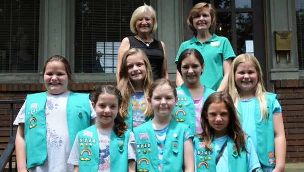 Girl Scout Troop 9248 visited the Greenville Area Chamber of Commerce on Wednesday, while the scouts worked toward earning their business owner merit badge. Pictured are front row, from left to right, Megan Wright, Harley Overstreet and Sydney Folds. Second row, from left to right, Catherine Pope, Jamie Pickens, Abby Overstreet and Shalyn Halford. Third row, from left to right, Francine Wasden and Kathy Pickens. Not pictured, Jess Causey, Mackenzie Blackmon and Shelby Overstreet. (Advocate Staff/Andy Brown)