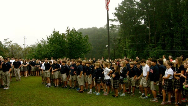 Fort Dale Academy students gathered at the flagpole Wednesday for See You at the Pole, which is an annual gathering of Christian students of all ages at a flagpole in front of their local school for prayer and scripture reading. (Submitted Photo)