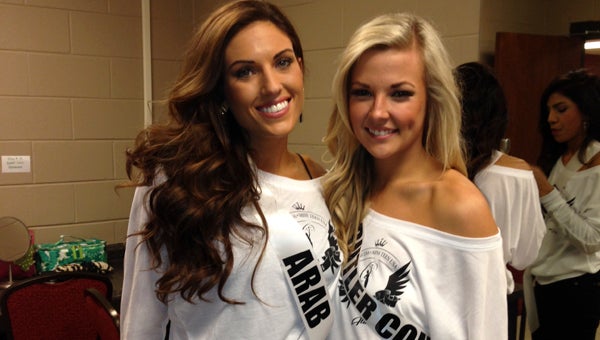 Miss Butler County Emily Bates, right, stands with her roommate and fellow pageant contestant, Jenna King.  Bates placed in the top 10 among contestants at last weekend’s Miss Alabama USA pageant. (Courtesy Photo)