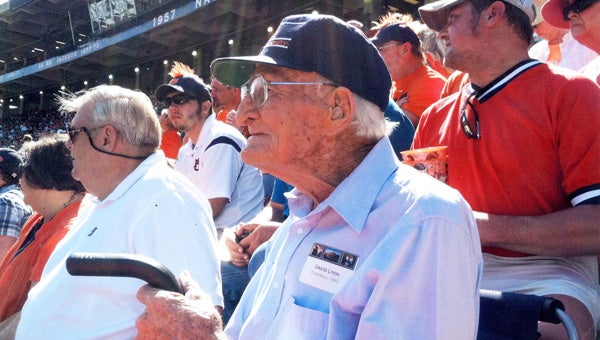 David Lyon, 91, was recognized as one of the oldest living Auburn Tigers during Saturday's Iron Bowl. (Photo Courtesy of the Selma Times-Journal)