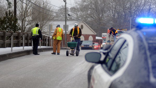 Road crews are salting and sanding roads and bridges throughout Butler County. (Advocate Staff/Andy Brown)