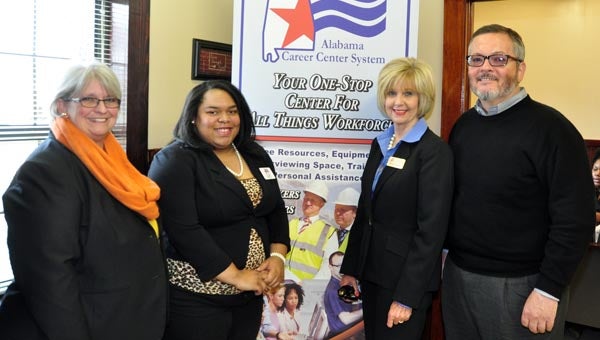Officials announced on Wednesday the creation of a new Alabama Career Center in Hayneville. Hayneville-area residents seeking employment now have easier access to free job placement, career counseling, job training and other assistance offered by the Alabama Career Center System. Previously many Lowndes County residents traveled to Greenville to receive such services. Pictured are, from left to right, Janice Grayson, site manager for the Troy and Greenville career centers; Diedre Prevo, career center specialist for Fort Deposit and Haynevile; Brinda W. Barrett, area manager for the Alabama Career Center System; and Cleve Poole secretary for the Lowndes County Economic Developent Commission. They are inside the Family Guidance Center in Hayneville where the Hayneville Career Center is located. The Hayneville center will be open the second and fourth Wednesday of each month. (Advocate Staff/Fred Guarino)