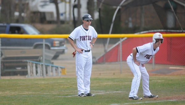 Fort Dale Academy head coach Josh Beverly and third baseman Blake Harris will lead the Eagles into action Friday against Escambia Academy. First pitch is set for 6 p.m. (Advocate Staff/Andy Brown)