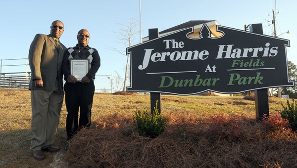 The City of Greenville has renamed the fields at Dunbar Park “The Jerome Harris Fields at Dunbar Park” in honor of longtime Parks and Recreation Department Director Jerome Harris. Harris was named director in 1984. He officially retired Dec. 17. Harris, right, is pictured with former Parks and Recreation Department Director Tony Stallworth, who recommended Harris for the job when he stepped down to pursue a career in education. (Advocate Staff/Andy Brown)