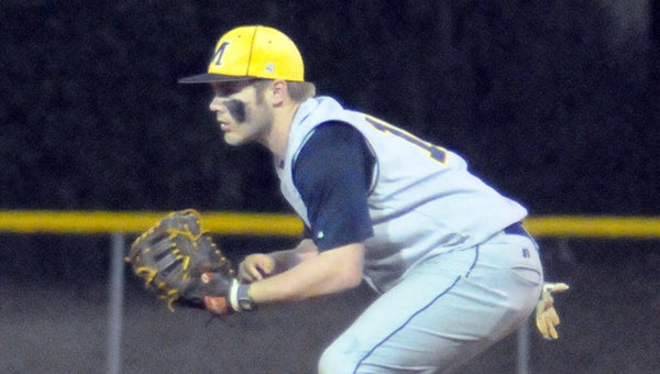 McKenzie School's Jeffrey Fuller led the Tigers’ charge at the plate with a 1-for-3 effort that included two RBIs in a 4-3 loss to Goshen High School Monday. (Advocate Staff/Andy Brown)