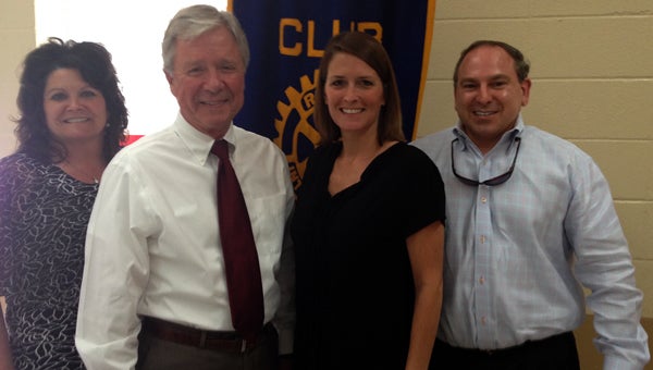 Reese McKinney, a candidate for Alabama’s Secretary of State, was the guest speaker Thursday at the Rotary Club of Greenville’s weekly meeting. Pictured, from left to right are, Mattie Gomillion, Reese McKinney, Angie Rogers and Charles Haigler. (Advocate Staff/Andy Brown)