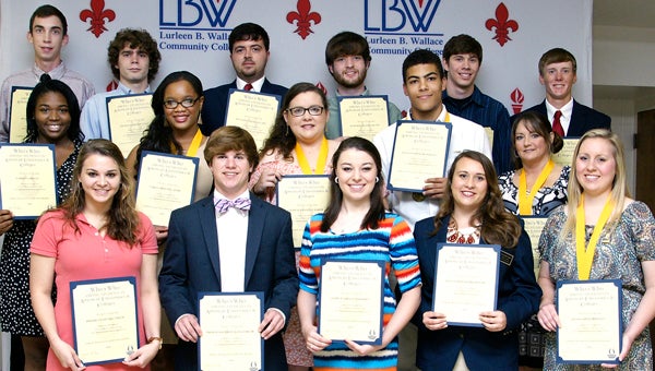 LBW Community College in Andalusia recently recognized students named to the 2014 Who’s Who Among Students in American Universities and Colleges. Pictured are, front row from left, Brooklyn Nicole Vidich of Opp; Matt Langford Jr., Greenville; Jaime Snowden, Castleberry; Alexandra Hart, Andalusia; Alexis Faith Moseley, Opp; second row, Sarretta Bogan, Georgiana; Nakeia Adair, Opp; Courtney Baker and William Worley, both of Andalusia; Tammy Jeffery, Opp; third row, Ryan Williams, Dozier; Thomas Hale and Ben Ballard, both of Andalusia; Matthew Clayton Butts, Greenville; Anthony Scott Donaldson, Brantley; and Kaleb Powell, Andalusia. (Submitted Photo)