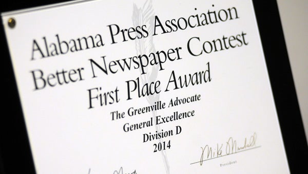 The Greenville Advocate has been named Alabama’s best small weekly newspaper. The Advocate took top honors in the Alabama Press Association’s Better Newspaper Contest, winning the General Excellence Award for Division D.