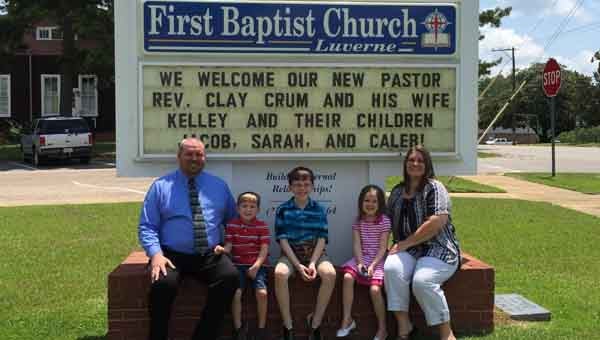 CONTRIBUTED PHOTOS  First Baptist Church of Luverne welcomed a new pastor this month. The Rev. Clay Crum, children (left to right) Caleb, Jacob and Sarah; and wife, Kelley, are excited to call Luverne home.