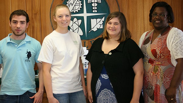 Four Butler County students were inducted as members of the National Technical Honor Society during a ceremony at Reid State Technical College April 18. Pictured are, from left to right, Joshua Burkett, Greenville, practical nursing; Elizabeth Dicks, Greenville, practical nursing; Brittany Merritt, McKenzie, practical nursing; and DeVelma Smith, Greenville, office administration. (Submitted photo)