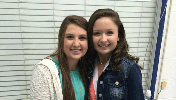Recently,  Meredith Missildine (left), Crenshaw County’s DYW scholastic winner, and HeartLee Pittman (right), Crenshaw County’s 2016 DYW winner, toured each high school in the county to talk to interested girls about the program and to share their experiences.  