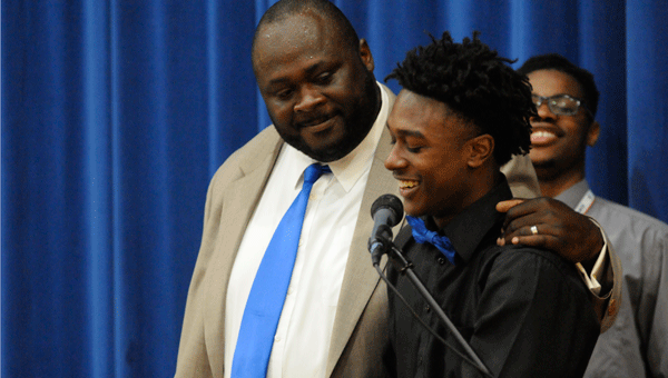 Georgiana senior Jacquez Payton delivered a few tearful words of thanks to Georgiana head football coach Ezell Powell during Tuesday night’s annual Georgiana sports banquet.