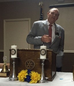 Pictured is Barry Cavan, Rotary Club District Governor, speaking to the Luverne Rotary Club last week. (Photo by Beth Hyatt) 