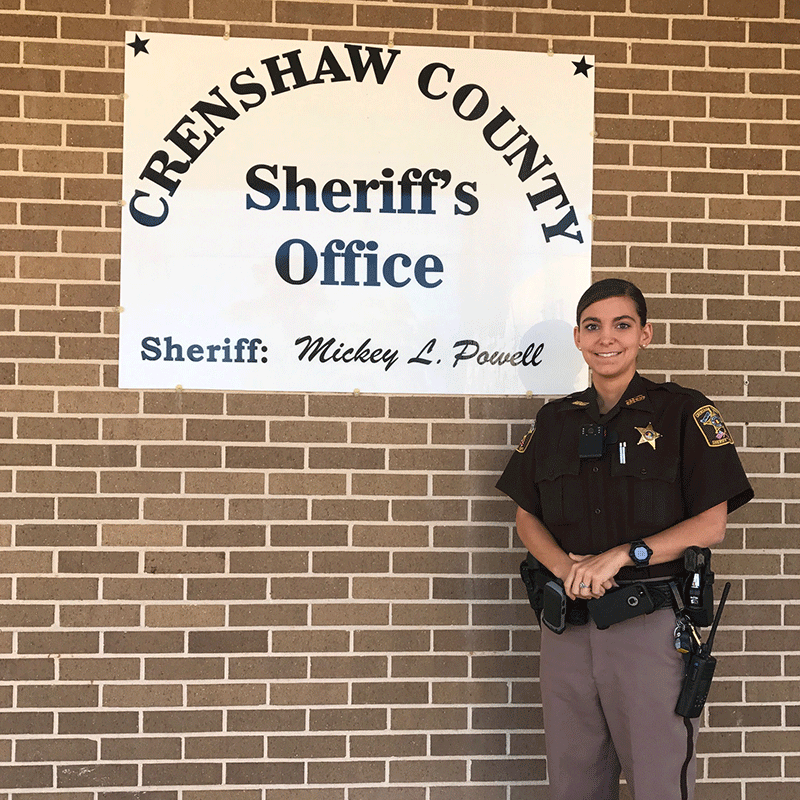 The Crenshaw County Sheriff's Office proudly welcomes Rachel Farmer to the squad. Farmer, 24 from Pike County, is the first female deputy to serve on the Crenshaw County Sheriff's squad (Photo by Beth Hyatt). 