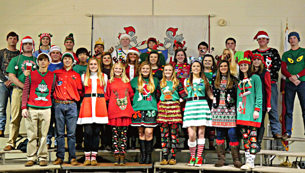 The senior class at Fort Dale Academy, dressed in their festive best, recently presented their annual Christmas Program in two performances, the first for parents and family and the second for the younger students. The students performed a number of traditional carols and novelty songs with Frosty and Santa both making special appearances and sharing candy with the attendees.