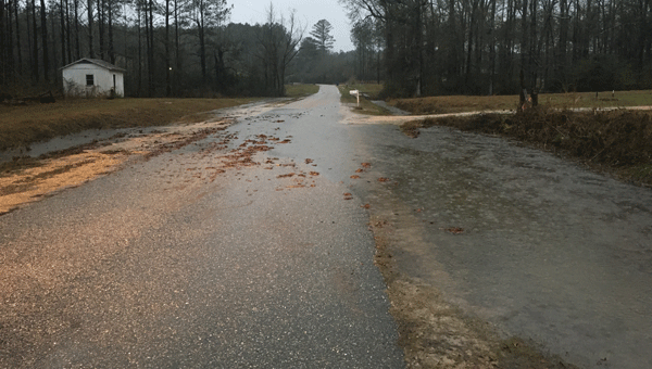Butler County areas such as this road in the Sandcut community received as many as 10 inches of rain over a two-day period, courtesy of a slate of thunderstorms that swept Central and Southeast Alabama Sunday and Monday.