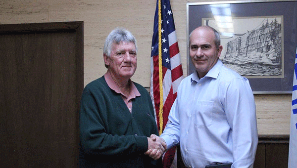 The Luverne City Council and mayor recently decided on a candidate for the position of Chief of Police for the City of Luverne. Pictured is the City of Luverne’s Mayor Ed Beasley (left) welcoming Mike Johnson (right) as the new Chief of Police for the Luverne Police Department.  