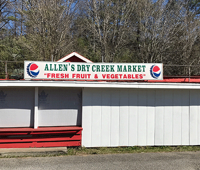 Located at the old Finlay’s Curb Market on Highway 331 between Brantley and Luverne,  Allen’s Dry Creek Market will not only serve fresh produce and plants.  The location will also have novelty items for sale, as well as food and beverages. 
