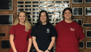 Last weekend, students from Luverne High School’s marching band traveled to Troy University in Troy to participate in the South Eastern United States (SEUS) Honor Band. Pictured are, from left to right, Abbie McManigle, Katie Marie Smith and Maggie Hargis.  Not pictured is Brett Bowlan.  Journal Photo/Beth Hyatt