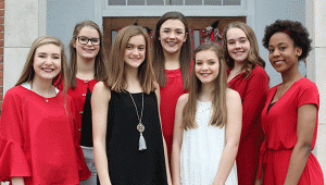 Miss LHS Little Sisters are, pictured back row from left to right, Kelsey Morgan, Madison McDougald and Sydney Malone. Pictured are, front row from left to right, Jamilyn Wright, Riley Marchand, Jade Campbell and Tykimbria Jones. Not pictured are Shelby Malone and Abbey Taylor. Submitted photo